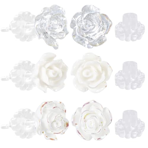 6pcs Boucles d'Oreilles pour Oreilles Sensibles, Acrylique Résine Boucles d'Oreilles à Tige Boucles d'Oreilles Roses Transparentes Clous Sans Métal Clous...