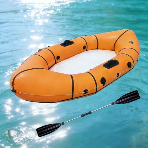 Barca Hinchable 1/2 Personas con Suelo Drop-Stitch - Kayak Hinchable 2 Plazas para Pesca Y Ocio, Incluye Remos, Bomba, Bolsa Y Kit De Reparación, hasta 200kg(Orange)