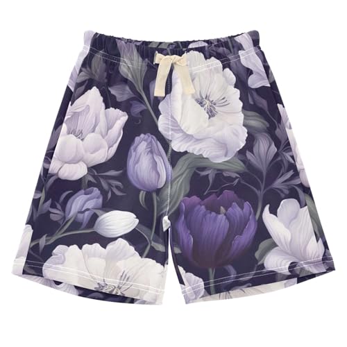 innewgogo Beautiful Leaves Purple Flower Toddler Baby Boy Girl Cotton Pull-On Shorts Elastic Waist Kids Pants Beach Summer Shorts 5T
