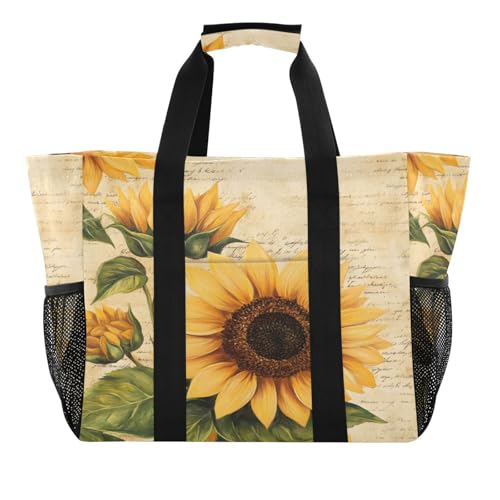 STAYTOP Retro Sunflower Large Beach Bags for Women & Men,Waterproof Sandproof Beach Tote Swim Pool Bag for Pool Gym Grocery Travel