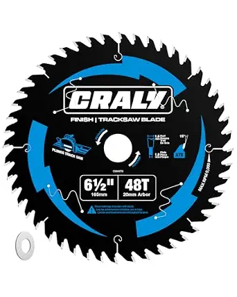 CRALY 6-1/2 Inch 48 Teeth Track Saw Blade, Ultra Finish Wood Cutting Plunge Circular Saw Blade, 5/8 Inch Arbor, Carbide Tipped, Thin Kerf, Black Ice™
