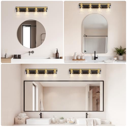 Espird Bathroom Vanity Light,4 Light Matte Black and Gold Light Fixture with Thickened Clear Glass Shade, 30 inch Modern Wall Sconce, Bathrooms Vanity Light Over Mirror for Bathroom by Espird - Used condition - Image 8