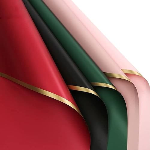 Miniatura 6 de 20 hojas de papel de regalo de flores de color puro, con borde dorado, impermeable, para el día de San Valentín, 23 x 23 pulgadas, utilizado para