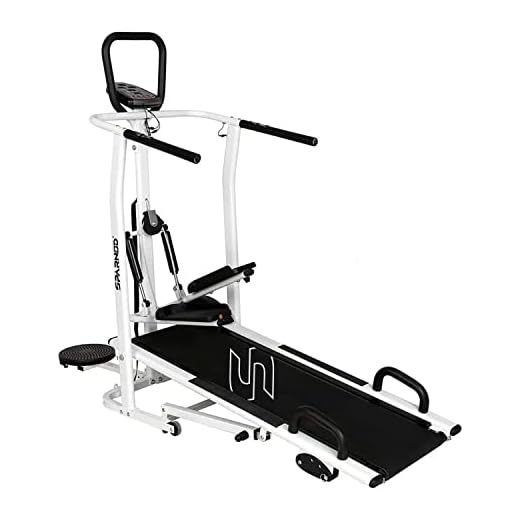 Sparnod Fitness STH-600 Non-Electric Manual Treadmill - Foldable, Multifunction (Jogger, Stepper, Twister, Pushup Bar), 3-Level Incline, 120-kg Max User Weight - Ideal for Home Use (STH-600)