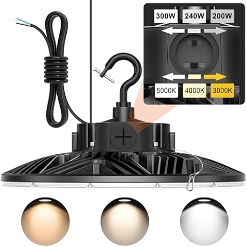 OPENLUX 480V UFO LED High Bay Light 300W 240W 200W Adjustable Dimmable ETL Listed High Bay LED Shop Lights 3000K 4000K 5000K Adjustable Light AC277-480V for Gym Factory Warehouse Cover