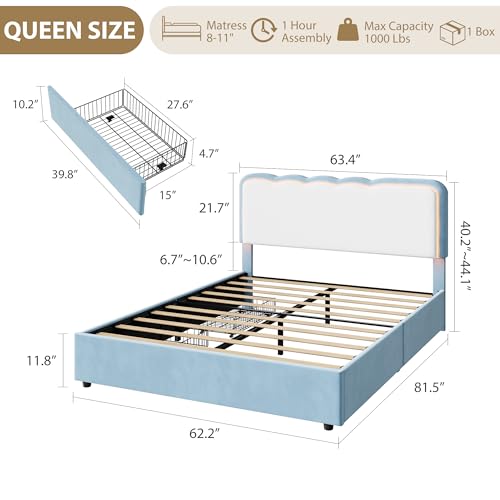 Image of Garvee Irregular Wave LED 2-Drawer Soft Upholstered Bed, Soft Padding