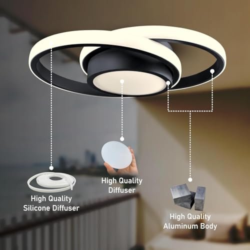 Image of Modern Dimmable LED Ceiling Light | Flush Mount Black Fixture with 3 Color Modes | Adjustable Brightness for Bedroom, Living Room & Dining Room (Ceiling Light (805))