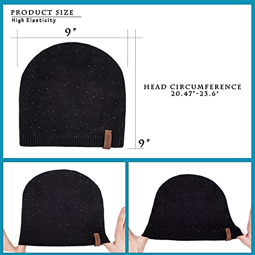 Fenely Winter Women Knitted Beanie Hats Outdoor Rhinestones Cozy Warm Soft Fashion Black Caps #TOP4
