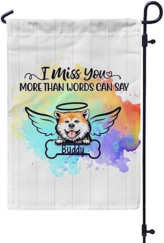Personalized Pet Memorial Garden Flag For Dog Miss You More Than Words Say Angel Wings Dog Bone Watercolor Custom Name Pet Loss Gifts Ideas Double Sided Outdoor Flag For Anniversary
