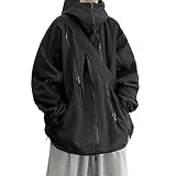 GAI Mens Rain Jackets Waterproof with Hood Alt Emo Gothic Clothes Techwear Japanese Harajuku Streetwear Windbreaker (XL,Black)