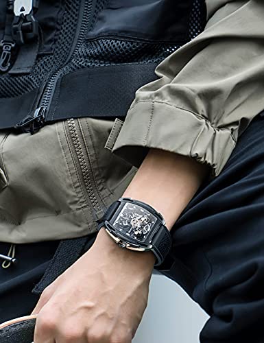 Cigadesign Skeleton Watch Automatic Mechanical Stainless Steel Replica Tonneau Case Gear Hollow Casual Wristwatch Waterproof Sapphire Crystal Watch For Men #TOP1