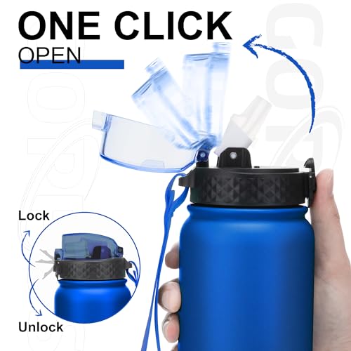 GOPPUS 1L/32oz Stainless Water Bottle with Straw Double Wall Insulated Bottles with Strap Reusable Vacuum Thermal Flask Leakproof Keep Cold Drinks Bottles with Flip Top Lid for Gym Men Women BPA Free - Image 2