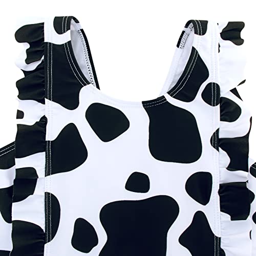 Raisevern Baby Girls Swimsuit Ruffles 2T Bathing Suits Cute Milk Cow Animal Print Beach Sport Summer Black White Mottling One Piece Swimwear Backless Quick-Dry Swimming Bodysuit For 3T Little Girl #TOP3