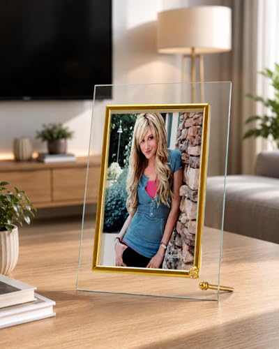 Image of Home Decor Gold Geometric Glass Photo Frame - Modern Design (4X6)