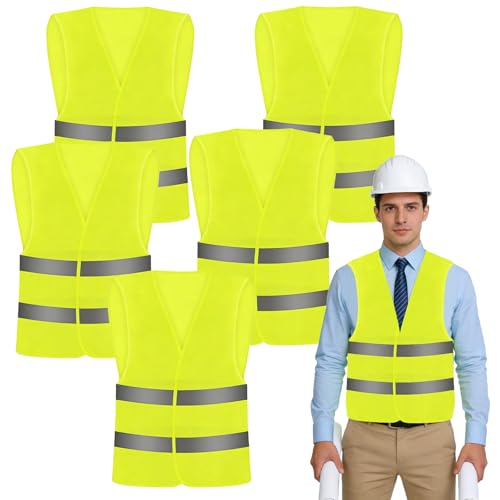 Hi Vis Vest, 5 Pack High Visibility Vest, Reflective Safety Vest for Men Women Construction Traffic Work Running Cycling Emergency