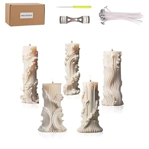 Roma Pillar Silicone Candle Mold with Wick Pin and 50 Wicks Epoxy Resin Wax Mold Silicone Shapes Taper Mold for Candle Craft Making Christmas Gift Decoration