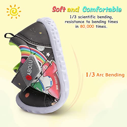 Qfh Toddler Sneakers For Boys And Girls Cartoon Dual Hook And Loops Sneakers Baby Shoes Shark Black 6.5-7 Toddler #TOP4