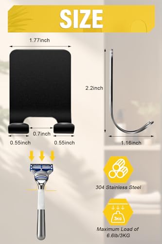 Caianwin 2 Stück Rasierer Halterung Dusche Selbstklebend Haken Schwarz Rasierhalter Dusche Edelstahl Klebehaken, Bad und Küche Handtuchhalter ohne Bohren