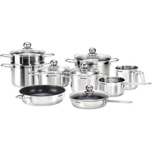 Karcher Set pentole induzione Jette, 14 pezzi, argento, acciaio inox