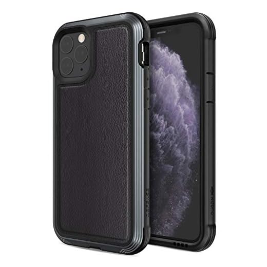 X-Doria Defense Lux Series, iPhone 11 Pro Phone Case - Militärgeprüfte, eloxierte Aluminium-, TPU- und Polycarbonat-Schutzhülle für iPhone 11 Pro (Schwarzes Leder)