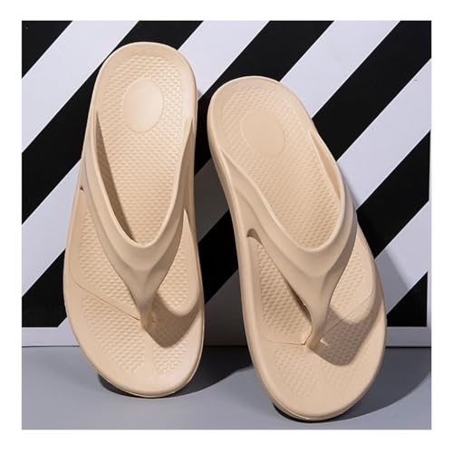 Men's Flip-Flop EVA Thick Soled Slippers,Lightweight Comfort Arch Support Couple Clip Toe Sandals,Slides Comfortable Platform Beach Shoes(Size:EU 46/47,Color:Beige)4