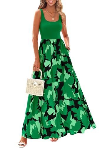 Image of KIRUNDO Women Summer Sleeveless Boho Floral Maxi Dress 2026 Scoop Neck Tank A Line Flowy Beach Vacation Resort Wear Sundress