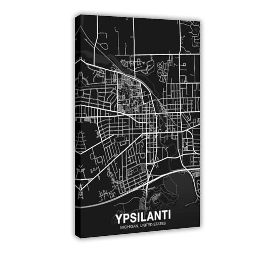 BMtyDG YPSILANTI Michigan MI USA Map Poster Black And White Hometown City Canvas Poster Wall Art Prints Room Aesthetic Murals Bedroom And Living Decorations Frame 20x30inch