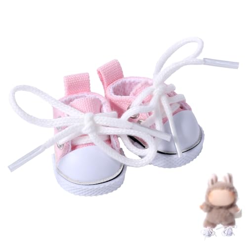 Mikovivi Segeltuchschuhe für Puppen, Süße Mini Kawaii Freizeitschuhe Modisches Plüschtier Anzieh Outfit Kleidungszubehör für 15 cm und 17 cm Puppen (Pink)