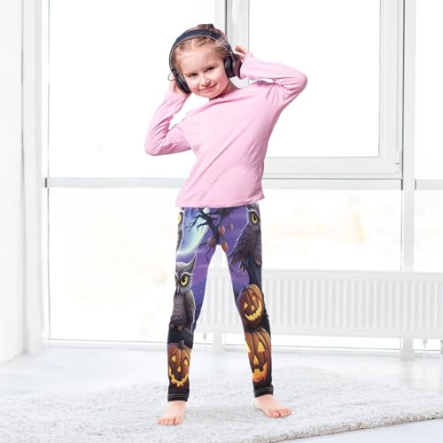 ALAZA Owl Bird Pumpkin Halloween Girls Leggings Ankle Length Basic Leggings Stretchy Pants for Yoga Dance4