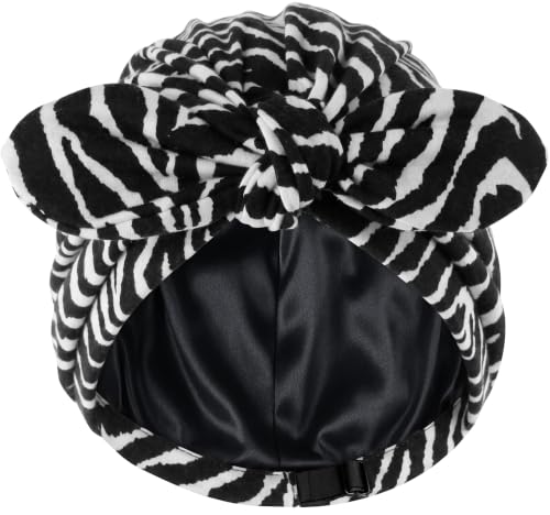 Ababalaya Satin Lined Beanie for Women Chemo Headwear Sleep Cap Zebra Black | Boho Stylish Adjustable Non Slip Sleep Bonnets Super Soft Silky Linning OEKO certified fabrics and accessories