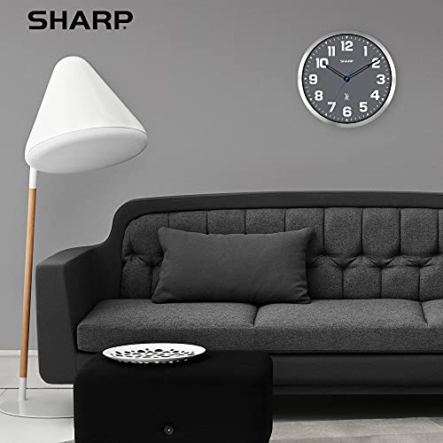 Sharp Atomic Analog Wall Clock - 12" Grey Face, Silver Brushed Finish - Sets Automatically- Battery Operated - Easy To Read - Easy To Use – Modern Design And Style #TOP5