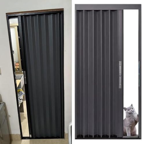 Puertas corredizas Plegables de Aluminio con Cerradura y Llave, Kit Divisor de ambientes Gris para baño, Dormitorio y Pasillo (101 x 203 cm)