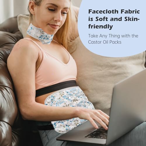 Image of 2 Pack Castor Oil Pack Wrap, Reusable Organic Castor Oil Pack Kit for Liver Detox, Castor Oil Pack Organic Cotton Anti Oil Leak（Castor Oil are Not Include） Willow Leaf