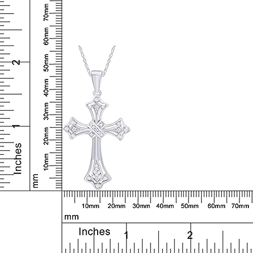 AFFY Round Shape White Natural Diamond Accents Cross Pendant Necklace In 14k Gold Over Sterling Silver4