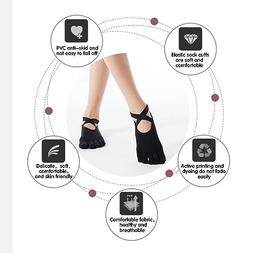 Tatibana 2 pares de meias antiderrapantes para ioga com dedos dos pés para mulheres, meias de ioga c