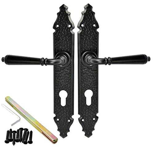 ALSTEN TECH Türgriff Türbeschlag Set Drückergarnitur L 92 PZ Profilzylinder für Innentüren Zimmertüren Schwarz Matt Langschildgarnitur Türklinke BB WC Cover