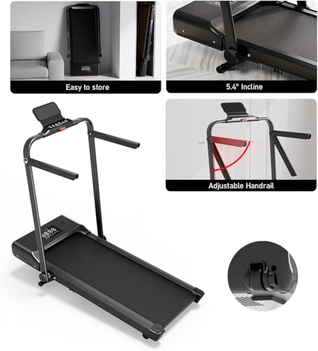 Image of DeerRun Walking Pad Treadmill with Incline and Handle Bar, 4-in-1 Foldable Under Desk Treadmills for Home Small or Office, 300 lbs Capacity 3.0 HP Folding Portable Walking Pad with APP