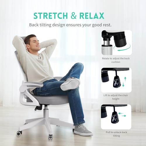Ergonomic Office Chair, S-Shaped Mesh Desk Chairs, Adjustable Headrest & Lumbar Support, 90°Flip-Up Armrest, Breathable High Back & Widened Cushion,Swivel Computer Chairs For Home/Study/Office - 7