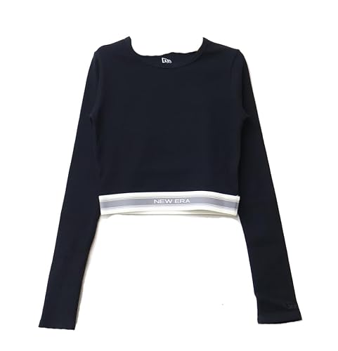 [ニューエラ] レディース Women's クロップド リブTシャツ ジャカードロゴテープ 長袖Tシャツ 短丈 ショート丈 15129263：ブラック M