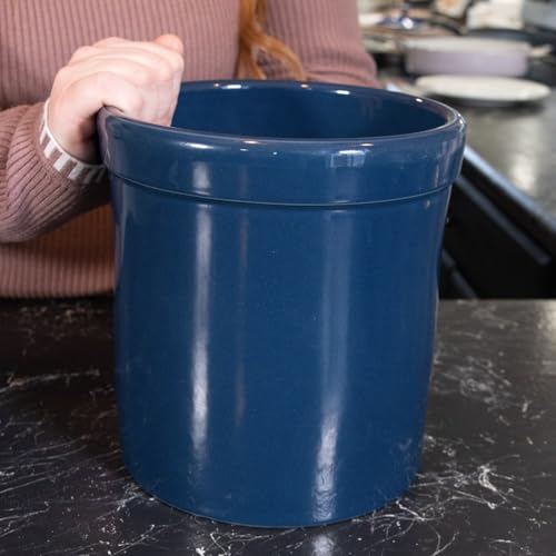 Ohio Stoneware Pickling Fermentation Crock, 1 Gallon Handmade for Food Preservation Storage Utility and Decor, Midnight Blue