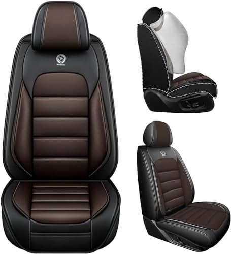 Image of Full Seat Covers for Volkswagen Golf SportWagen 2015-2019, Black-Coffee | Leather, waterproof full coverage, non-slip and scratch-resistant, all-seat protection for daily commuting