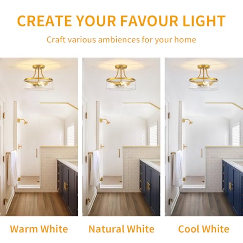 Brushed Gold Semi Flush Mount Ceiling Light Clear Glass Light Fixture by LZLDCJ - Used condition - Image 7