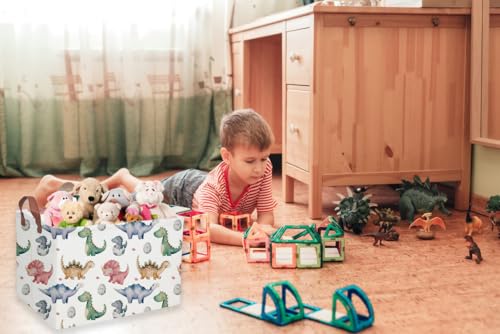 Image of Rectangular Dinosaur Basket,Kids Baskets.Dinosaur Bins for Boys, Cute Bins with Handles.Space Bin,Toys Box,Books Baskets,Gifts Bin. (Dinosaur basket)