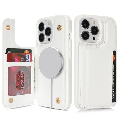 SailorTech for iPhone 14 Pro Case with Credit Card Holder Magsafe, iPhone 14 Pro Phone Leather Case for Women Compatible mag safe Card Slots Durable Shockproof Wallet Case - White