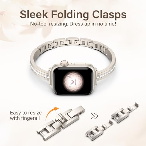 Missair Compatible for Apple Watch Straps 40mm 38mm 41mm 44mm 42mm 45mm 46mm 49mm for Women Slim Metal Jewelry Bracelet with Bling Diamond for iWatch SE Series 11 10 9 8 7 6 5 4 3 2 1 (Only strap) - Image 2