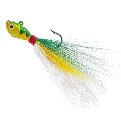 Uv Glowing Strong Hook Bucktail Jigs Saltwater Hair Jigs-Head Fishing Lures Assorted Kit For Striped Bass Walleye Snook Rockfish Redfish 1/4Oz 1/2 Oz 1Oz (1/4Oz（7G） 5Pack, White Color) #TOP6