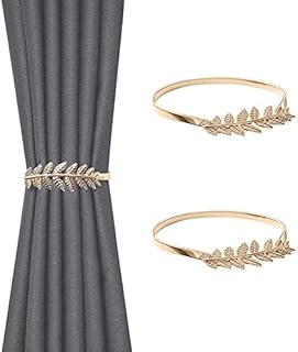 Curtain Tiebacks, Metal Leaves Curtain Holdbacks Adjustable Curtain Straps Curtain Clips for Home Bedroom Window Decoration (2 Pcs, Gold)