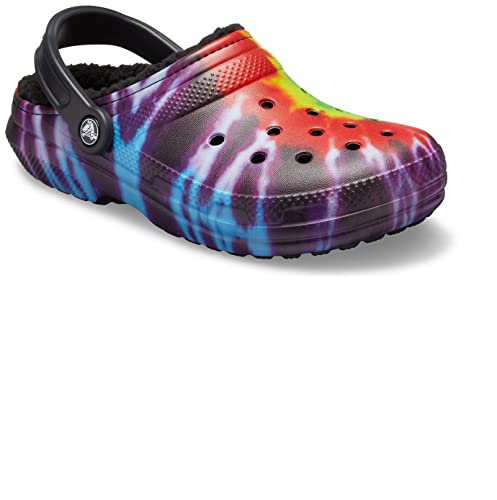 Crocs Unisex-Adult Classic Tie Dye Lined Clogs | Fuzzy Slippers, Rainbow Tie Dye, 12 Women/10 Men #TOP2