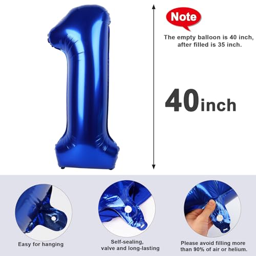 Image of 1 Balloon Numbers Birthday Decorations, 40In Navy Blue Balloons for Party | Eye-catching Appearance, Perfect Decorative Centerpieces, Convenient Self-sealing Structure, Widely for Various Occasions