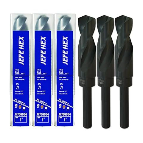 Reduced Shank Industrial Drill Bit, 1 Inch Silver and Deming Drill Bits, HSS Black Oxide Finish Drill Bits, 135-Degree Split Point, 1/2" Shank for Most Handle, Zinc Alloy, Wood and Plastic Cover